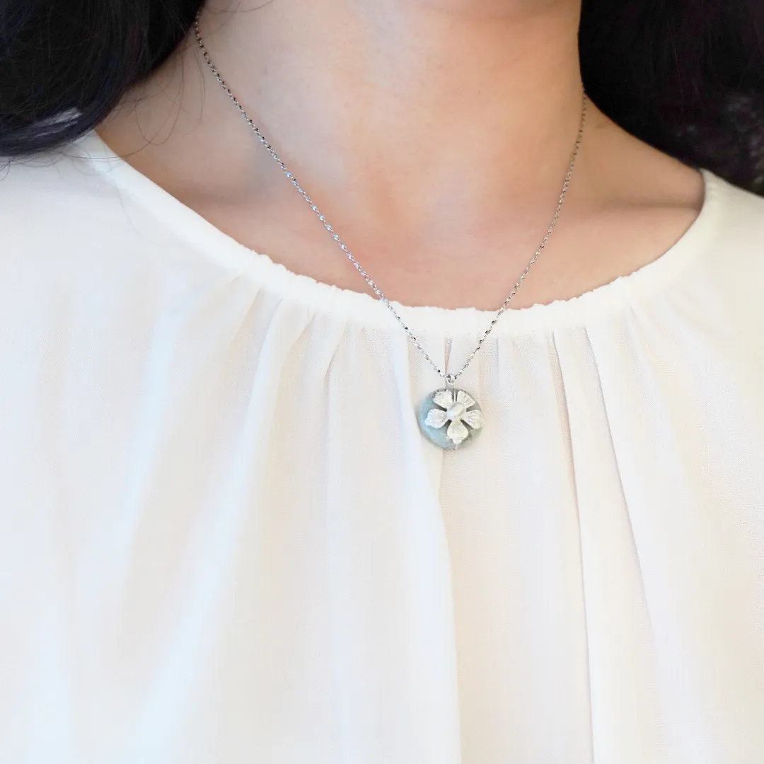 Silver Jadeite Flower Necklace