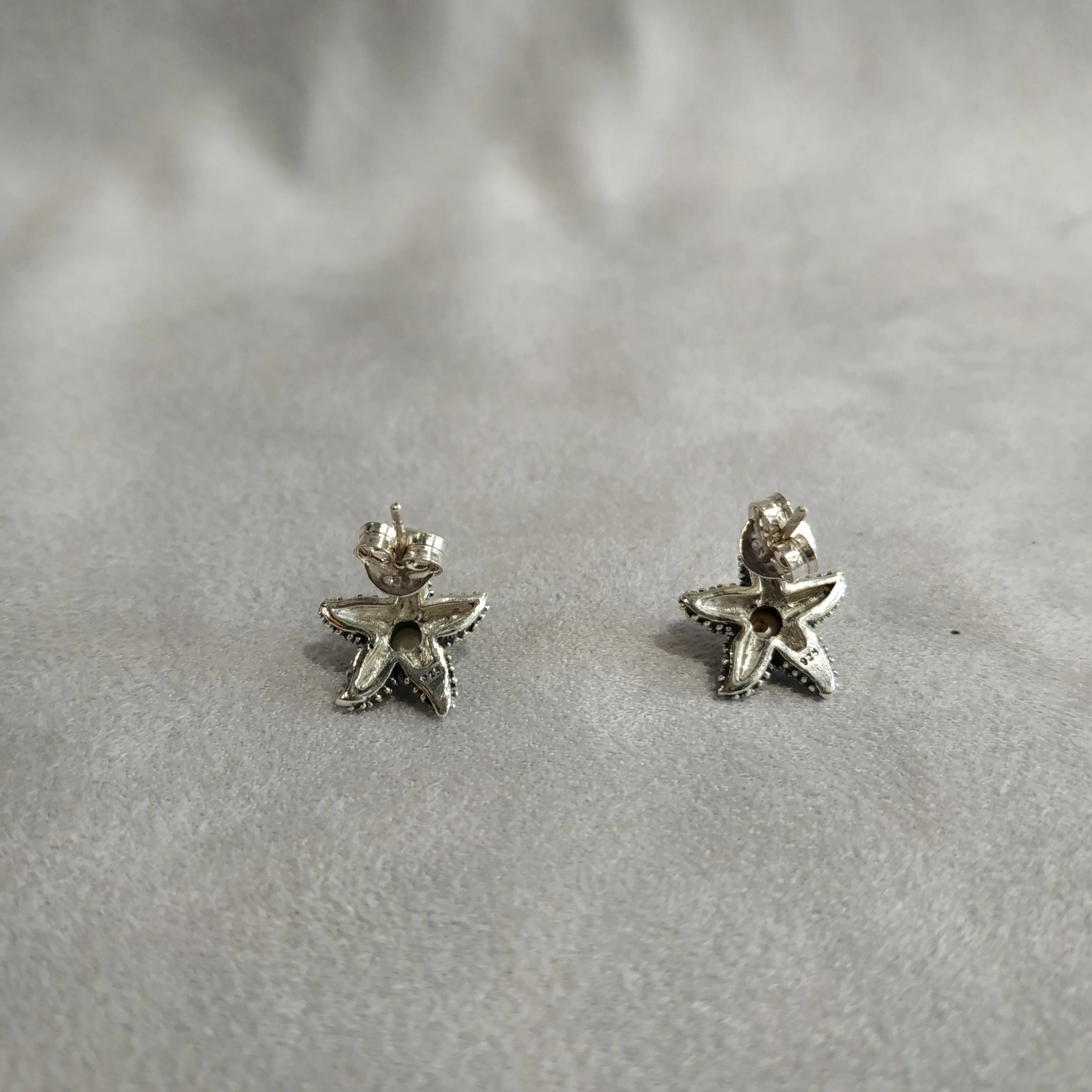 Silver Pearl Starfish Earrings