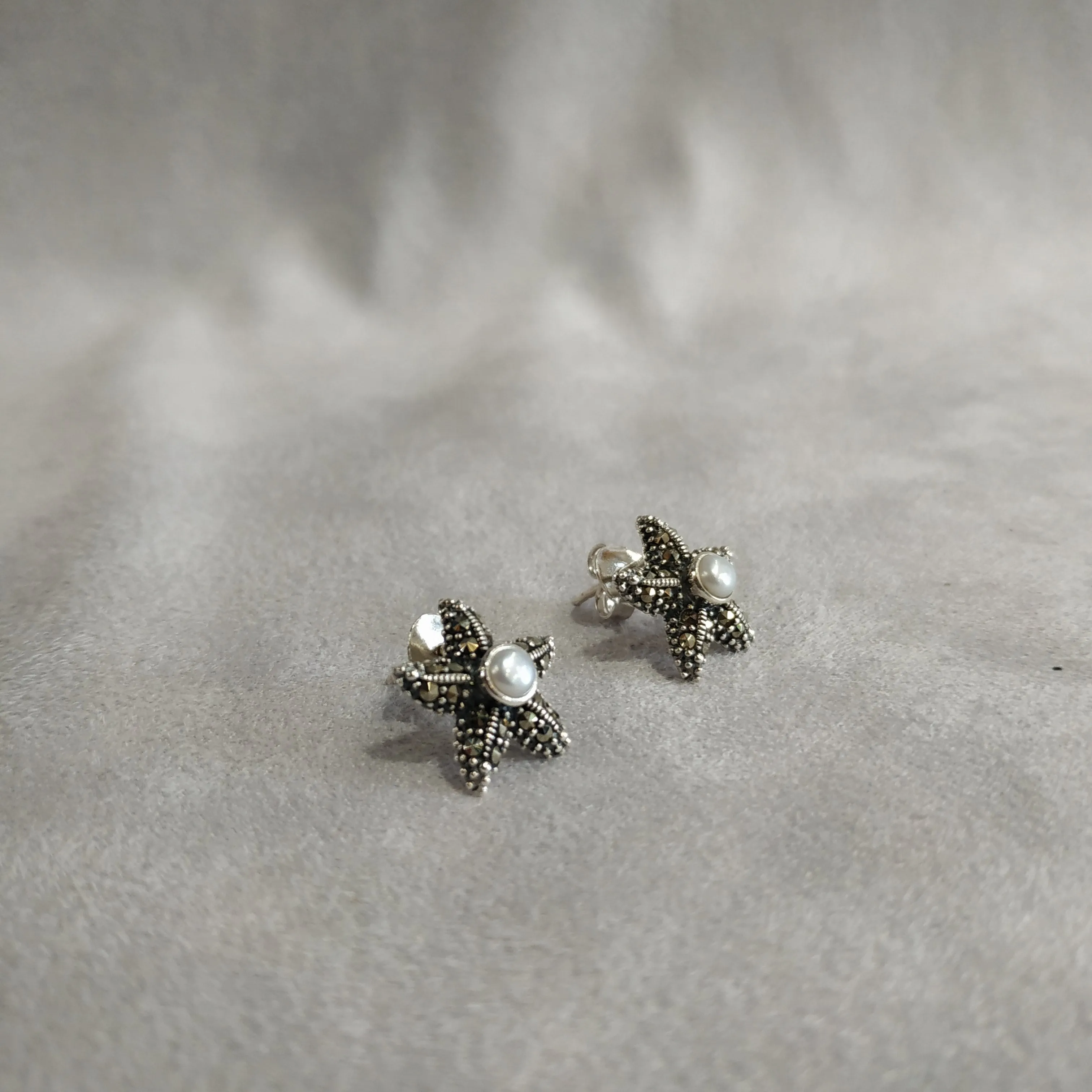 Silver Pearl Starfish Earrings