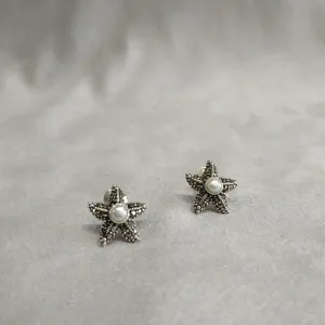 Silver Pearl Starfish Earrings