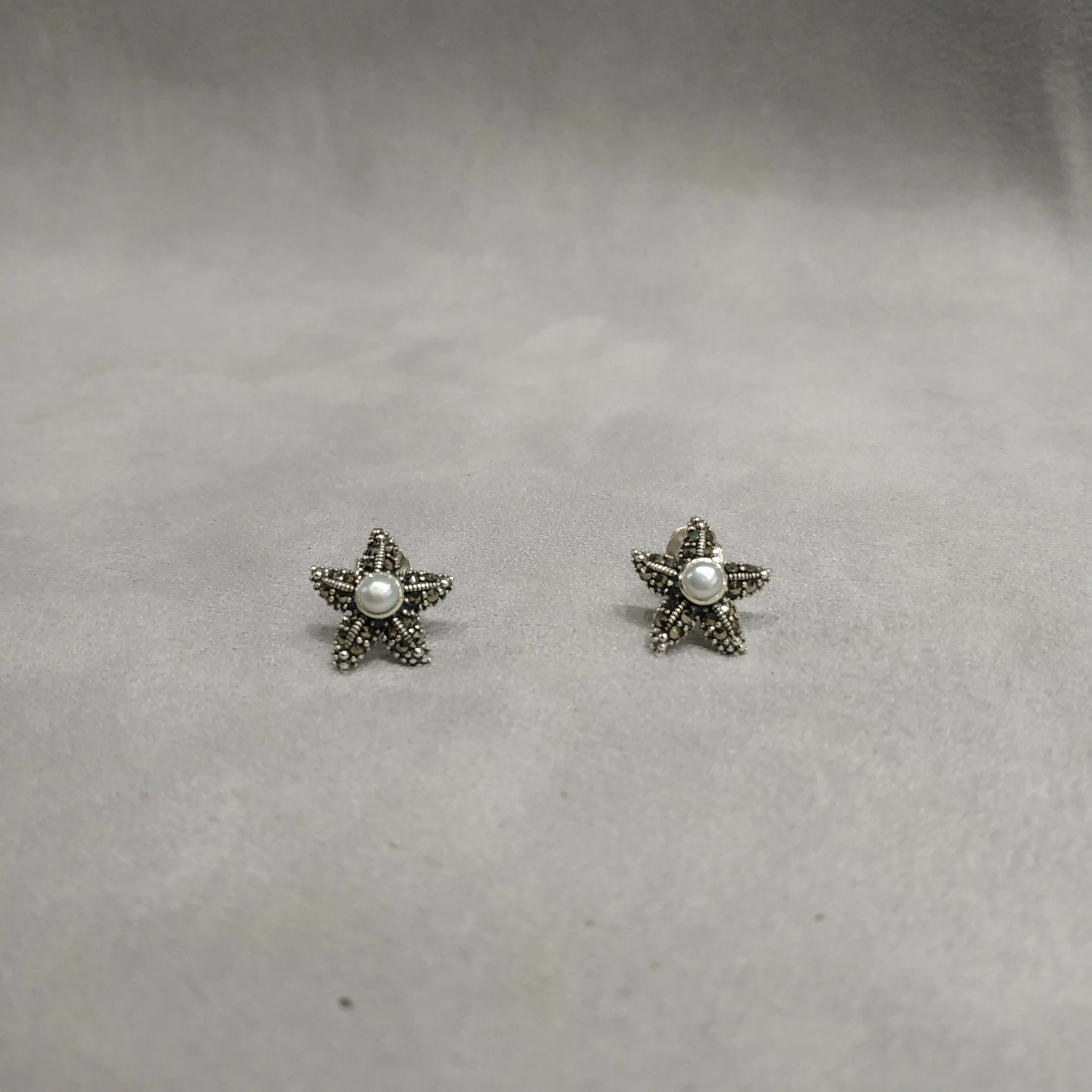 Silver Pearl Starfish Earrings