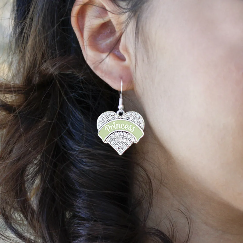 Silver Princess - Peridot Pave Heart Charm Dangle Earrings