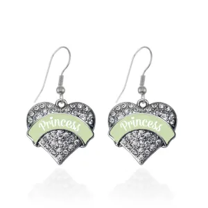 Silver Princess - Peridot Pave Heart Charm Dangle Earrings