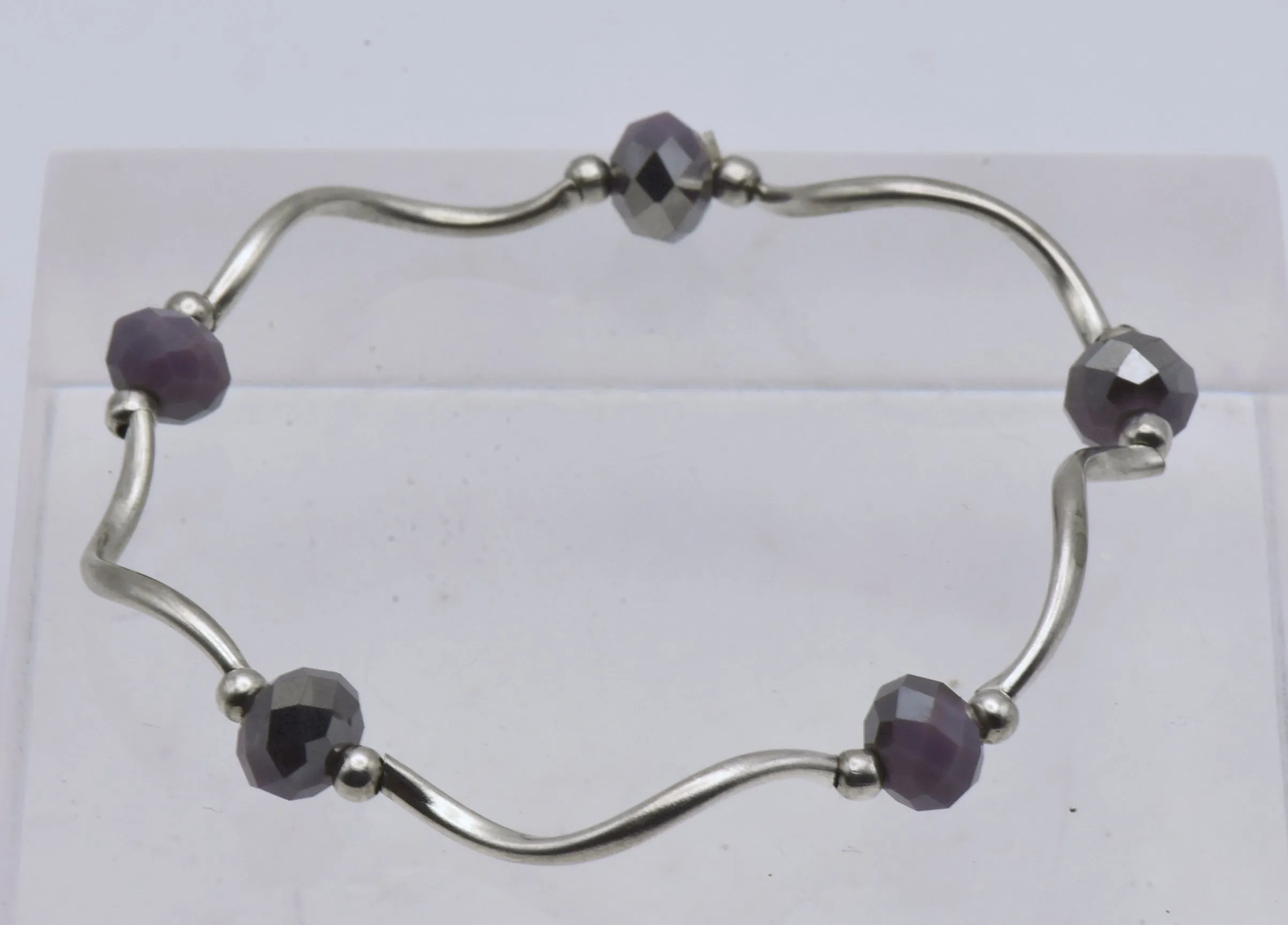 Silver Twisty Tube Bead Stretch Bracelet