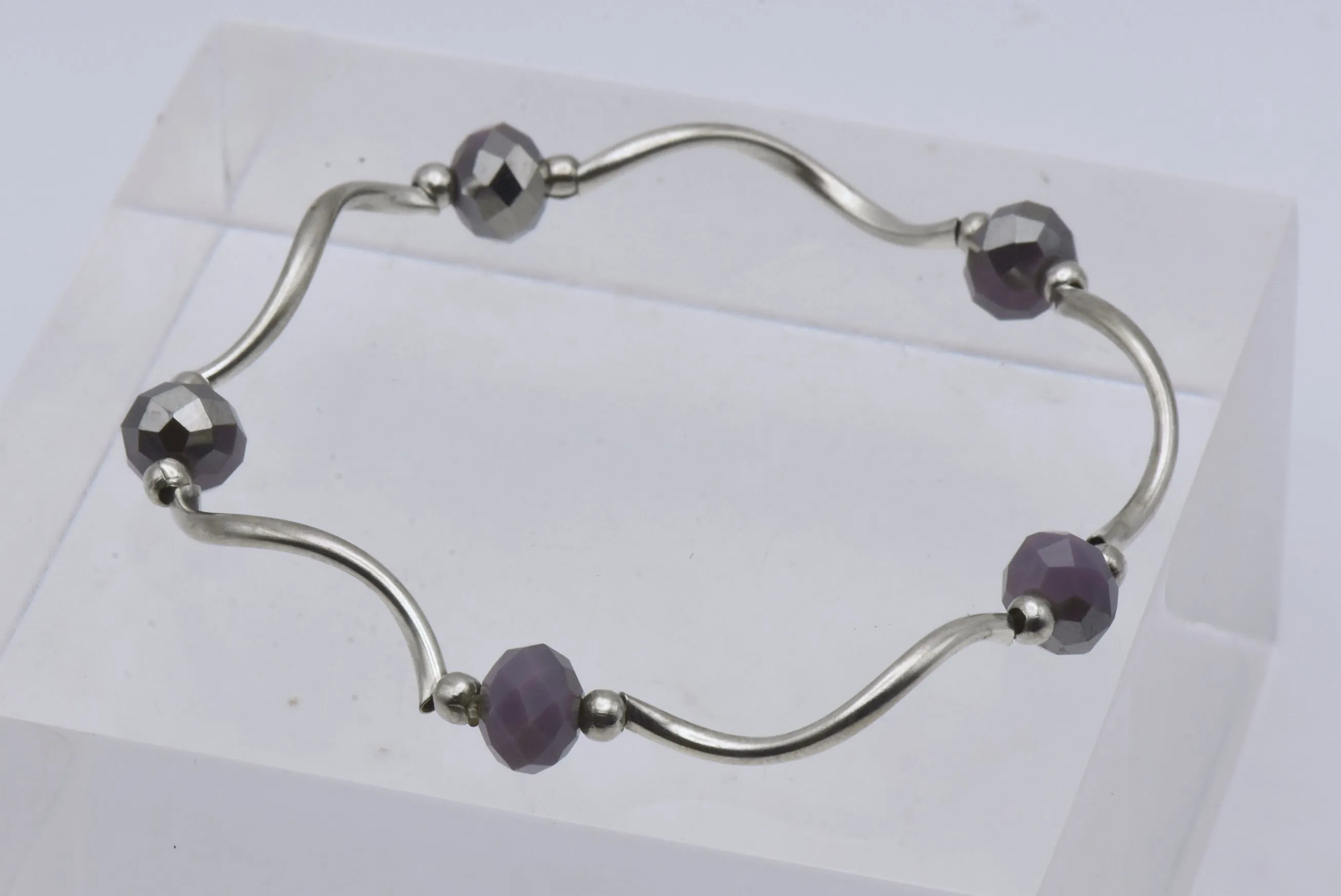 Silver Twisty Tube Bead Stretch Bracelet