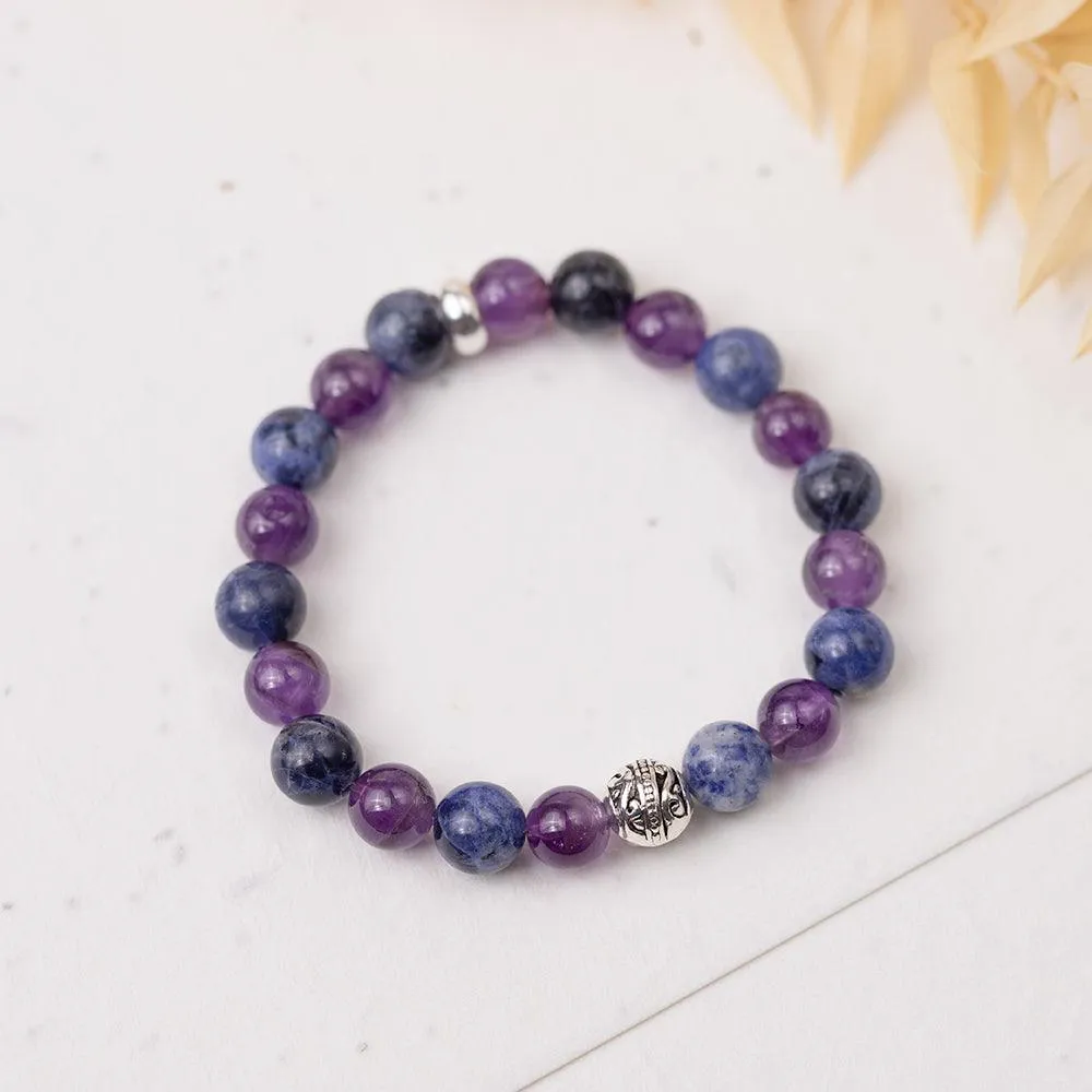 Sodalite and Amethyst Gemstone Bracelet 8mm