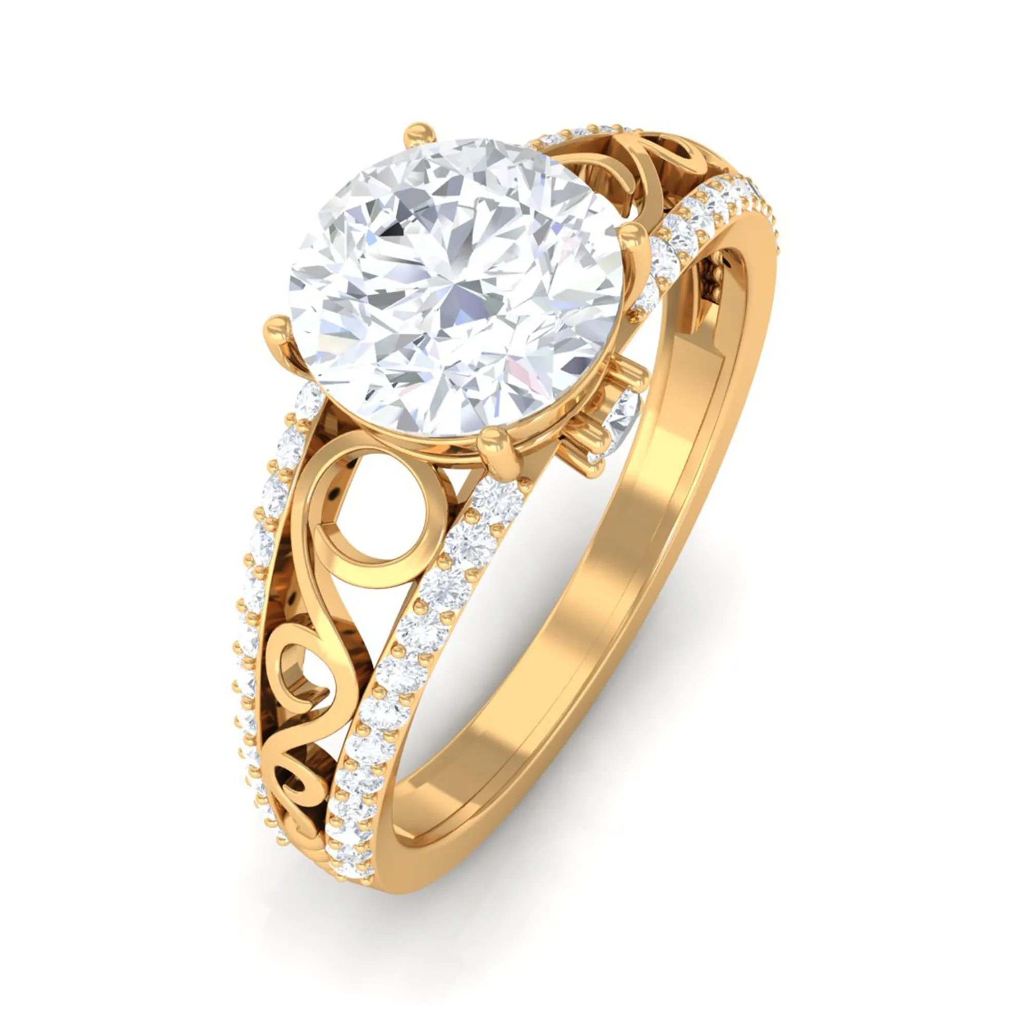 Solitaire Zircon Designer Engagement Ring in Gold