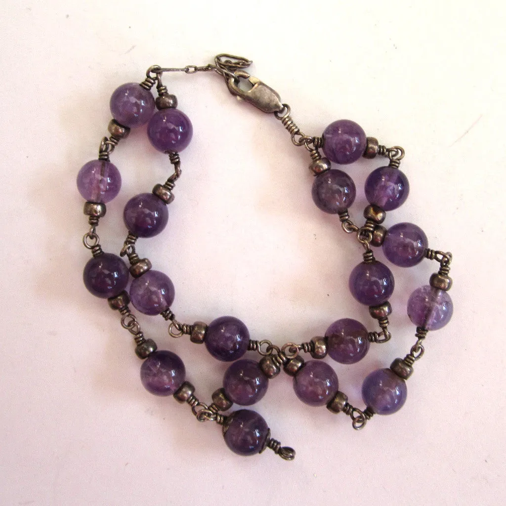 Sterling Silver Amethyst Bead Bracelet