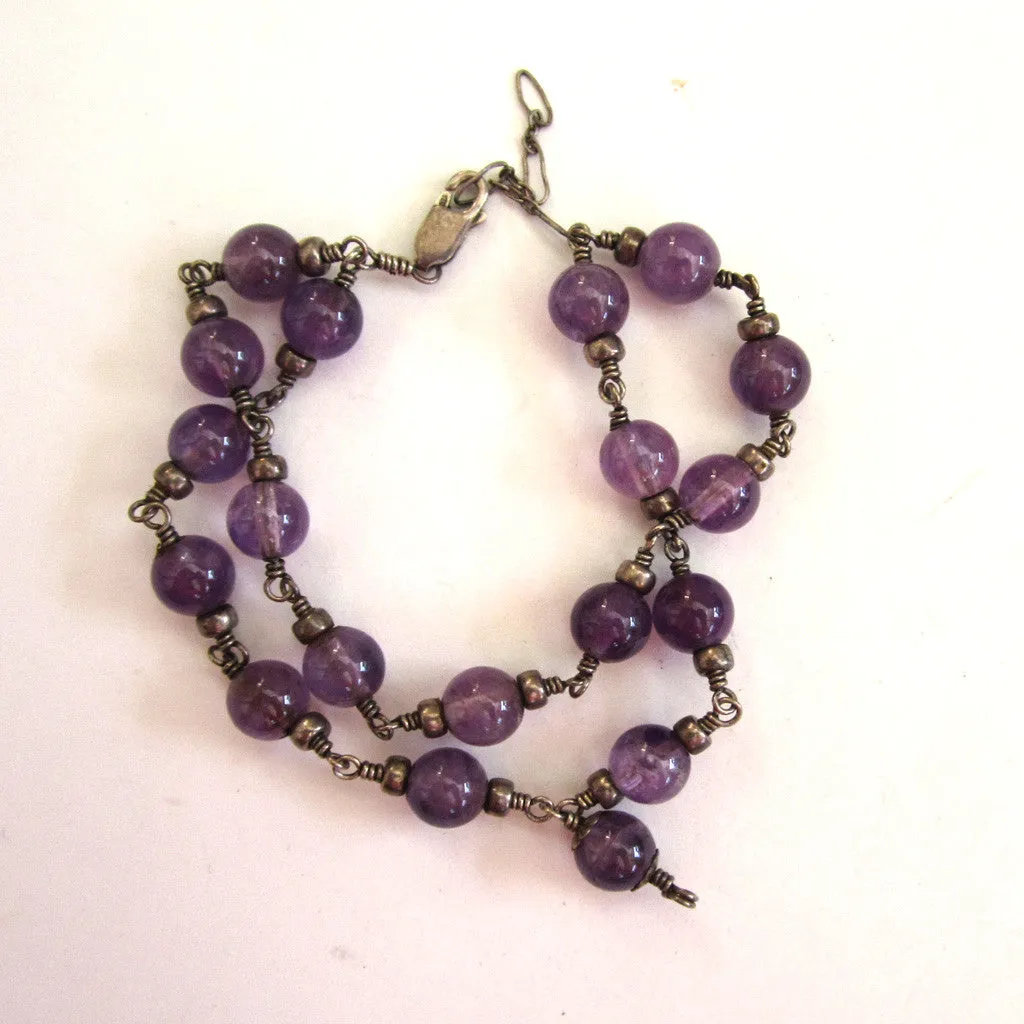 Sterling Silver Amethyst Bead Bracelet