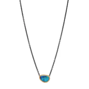 Sterling Silver & Yellow Gold Australian Opal Doublet Necklace - "Bioluminescent"