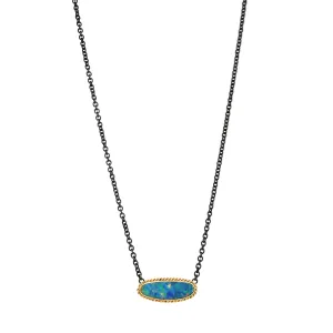 Sterling Silver & Yellow Gold Australian Opal Doublet Necklace - "Glowing Sea"