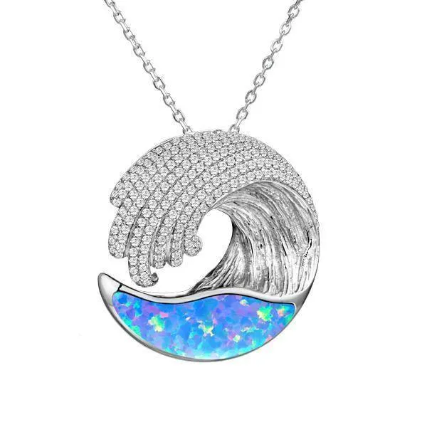 Sterling Silver Blue Opal Ocean Wave Pendant by Alamea