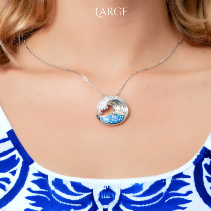 Sterling Silver Blue Opal Ocean Wave Pendant by Alamea