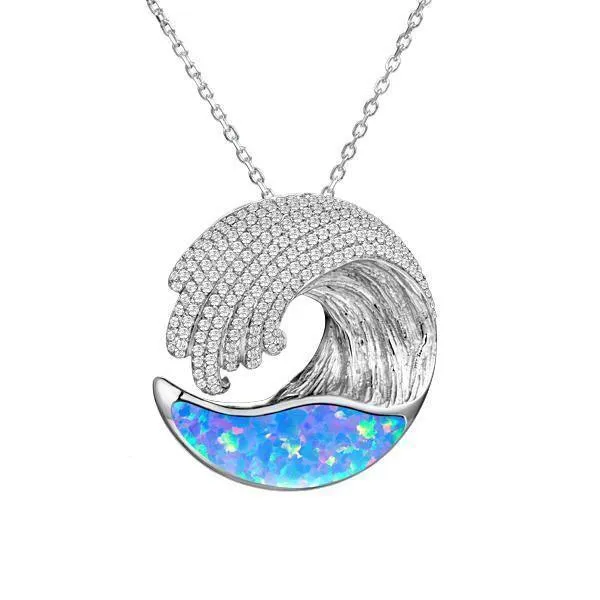 Sterling Silver Blue Opal Ocean Wave Pendant by Alamea