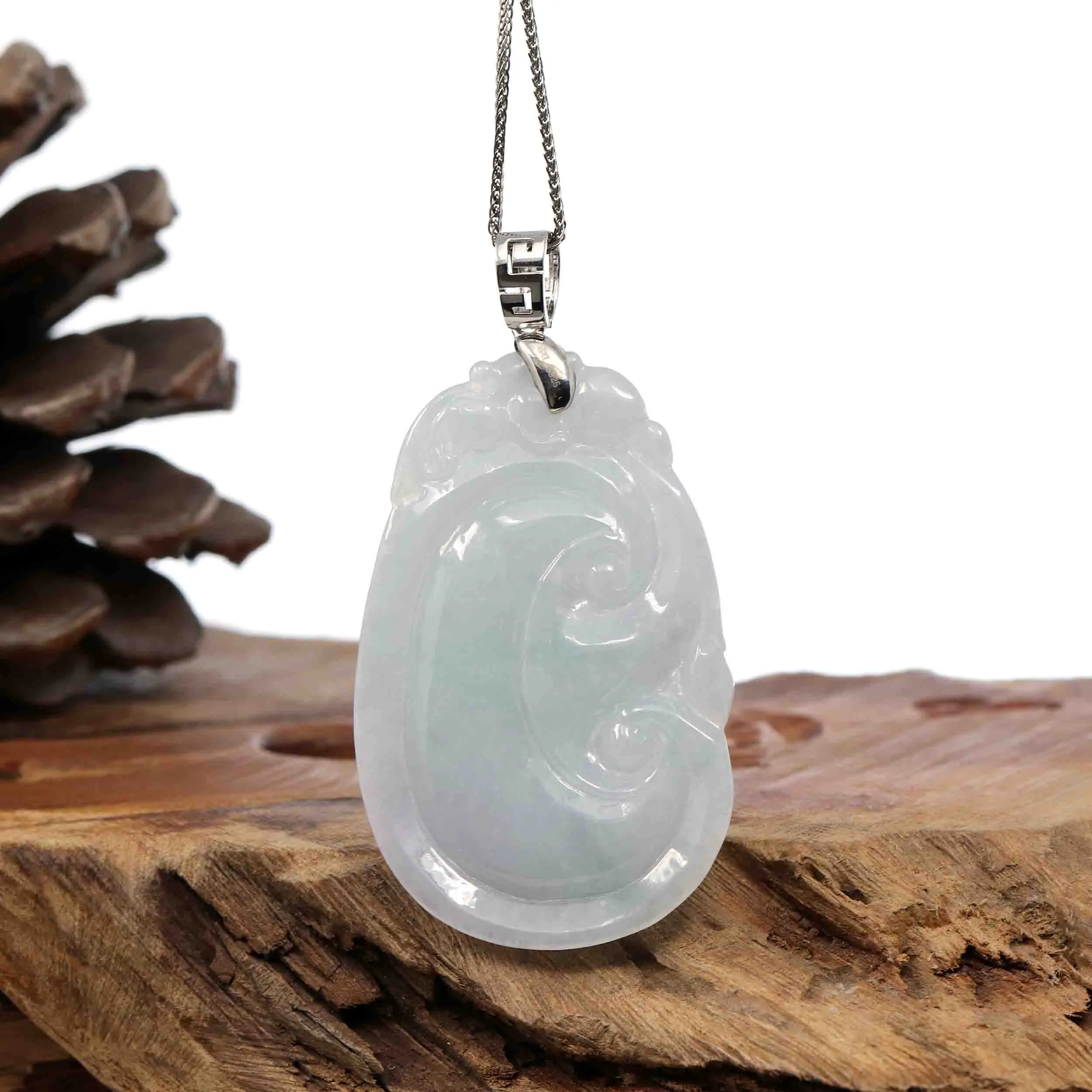 Sterling Silver Genuine Jadeite Jade Ru Yi Pendant Necklace