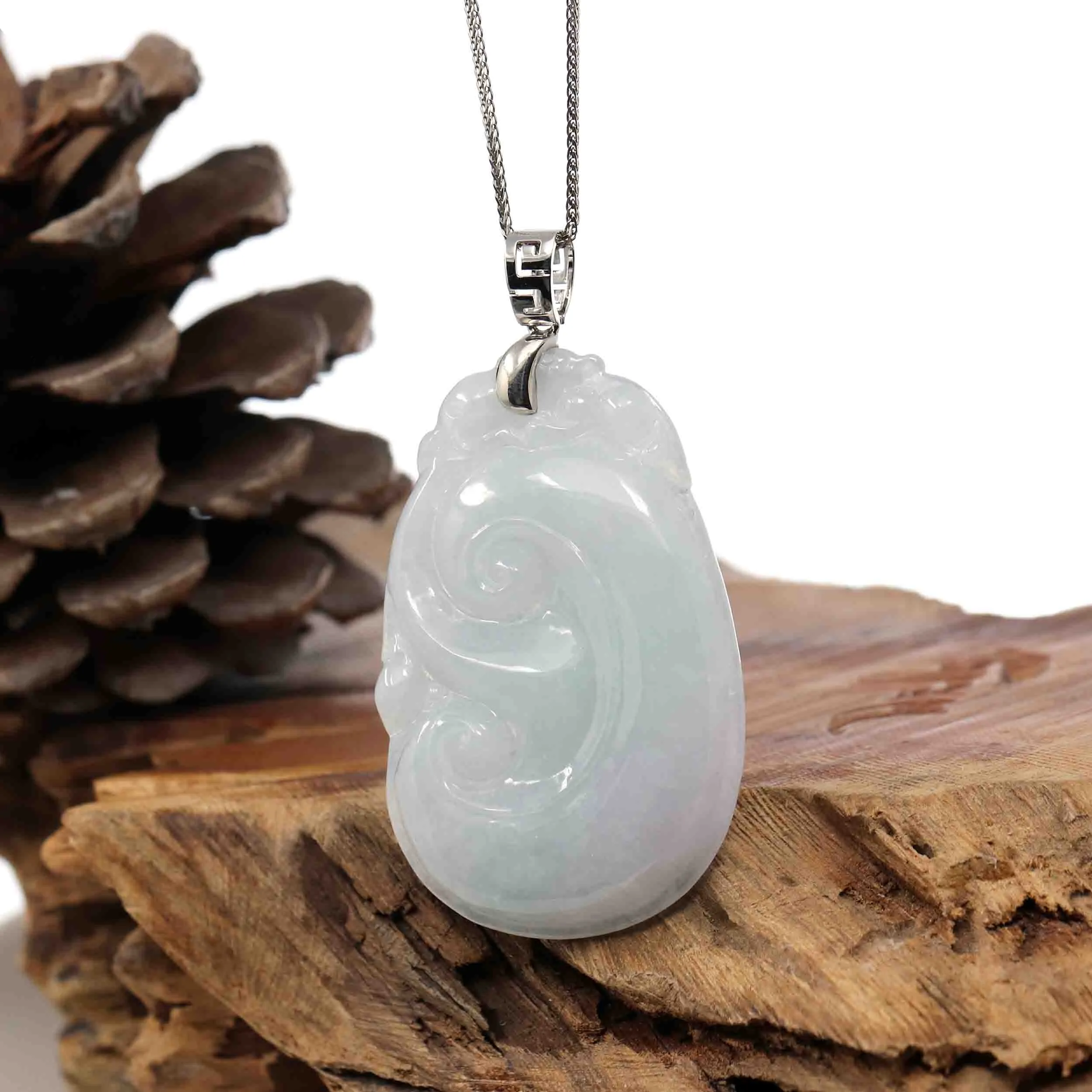 Sterling Silver Genuine Jadeite Jade Ru Yi Pendant Necklace