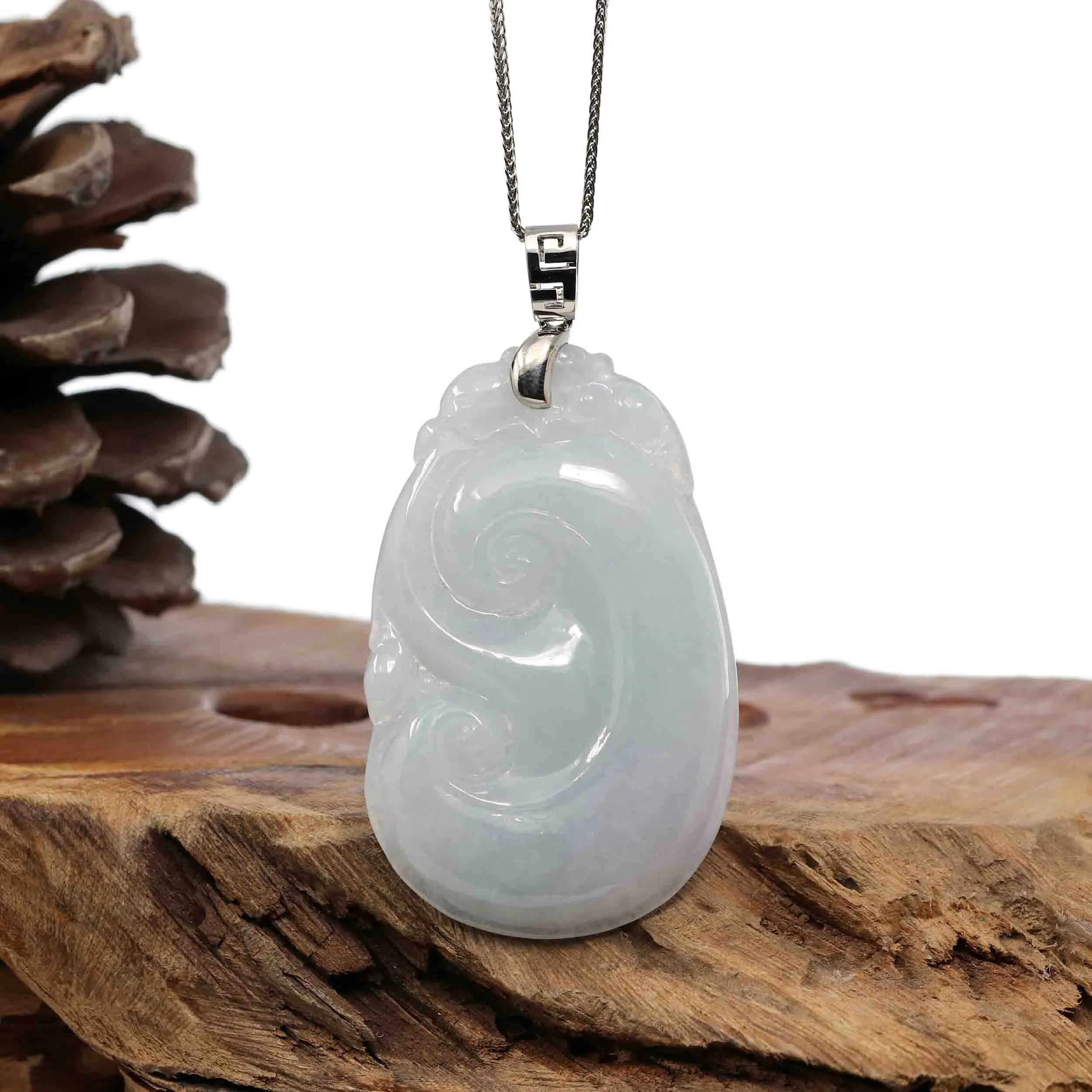 Sterling Silver Genuine Jadeite Jade Ru Yi Pendant Necklace