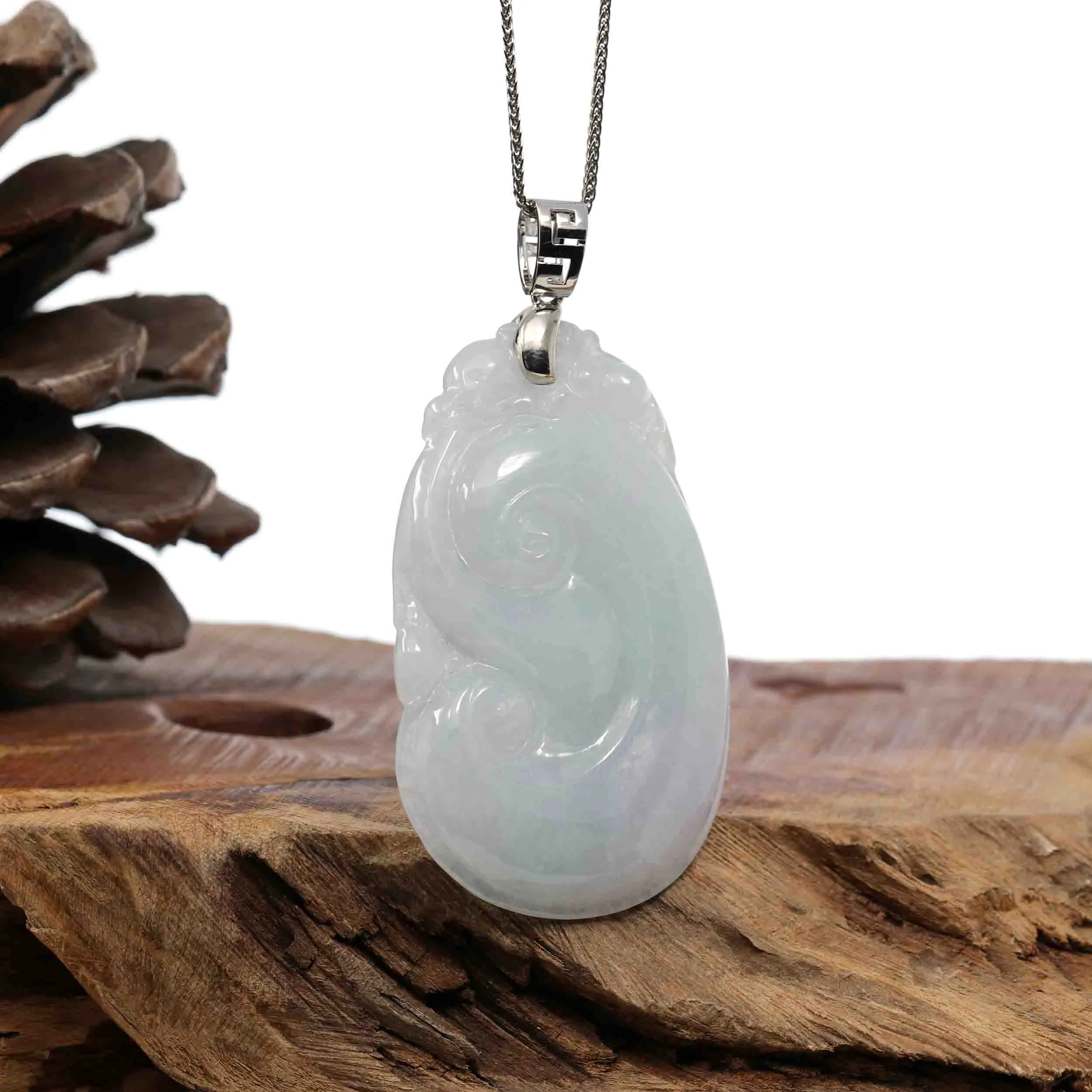 Sterling Silver Genuine Jadeite Jade Ru Yi Pendant Necklace