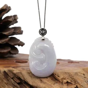 Sterling Silver Genuine Lavender Jadeite Jade Ru Yi Pendant Necklace