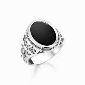 Sterling Silver Onyx Zirconia Blackened Signet Ring TR2454-641-11