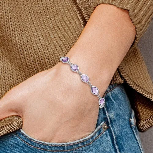 Sterling Silver Rhodium Plated Amethyst Adjustable Bolo Bracelet