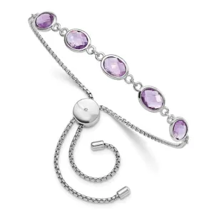 Sterling Silver Rhodium Plated Amethyst Adjustable Bolo Bracelet