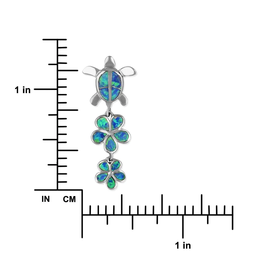 Sterling Silver Synthetic Blue Opal Turtle and Plumeria Pendant Necklace, 16 2" Extender