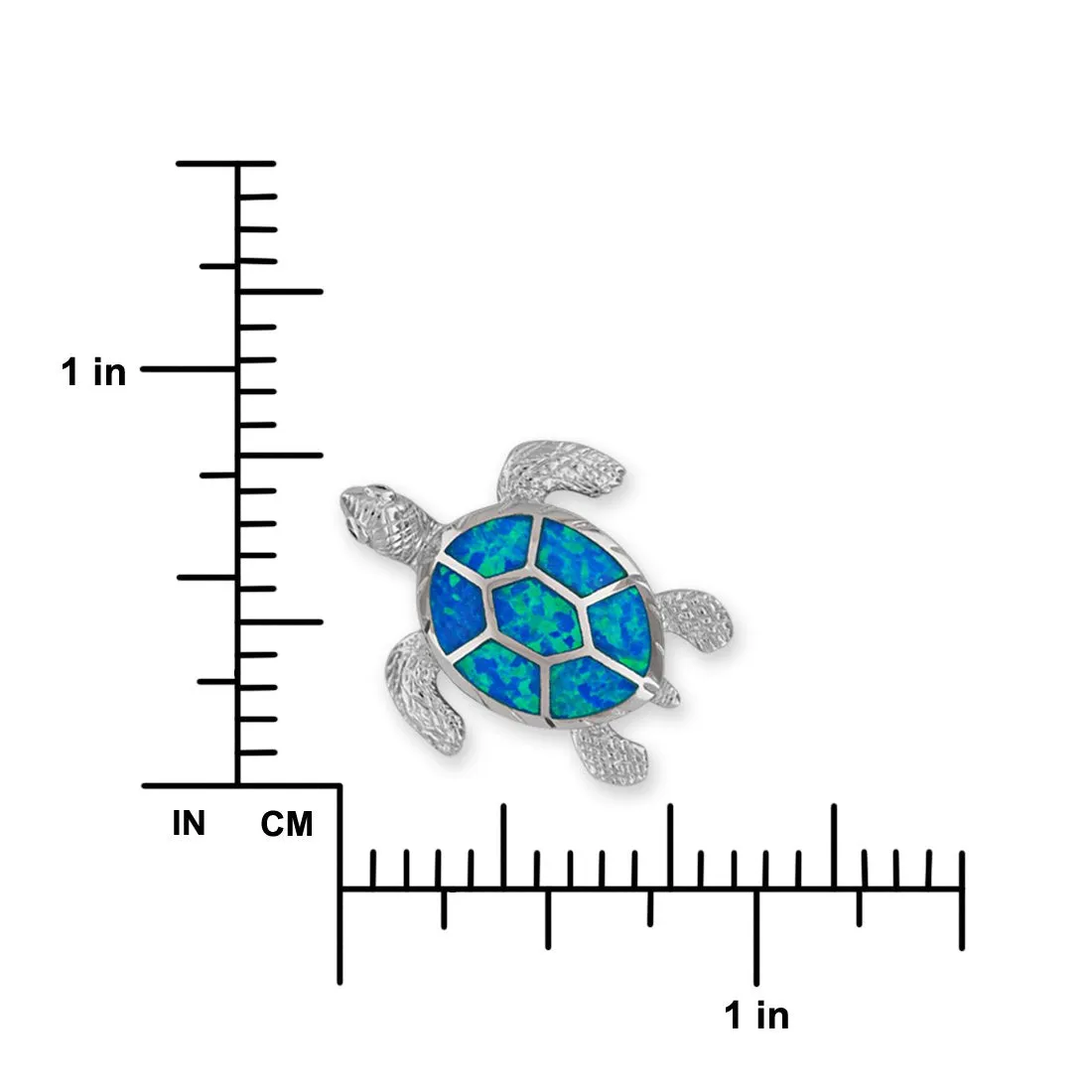 Sterling Silver Synthetic Blue Opal Turtle Pendant Necklace, 16 2" Extender