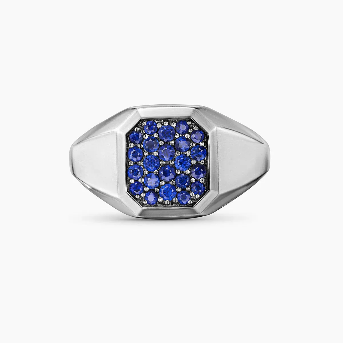 Streamline Signet Ring in Sterling Silver with Blue Sapphires