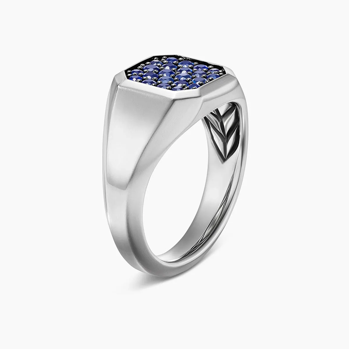 Streamline Signet Ring in Sterling Silver with Blue Sapphires