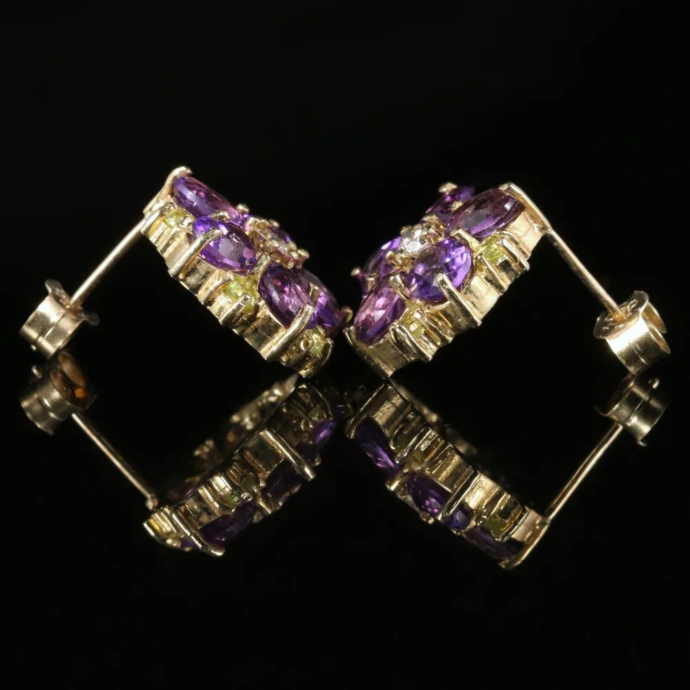 Suffragette Cluster Earrings Amethyst Peridot Diamond