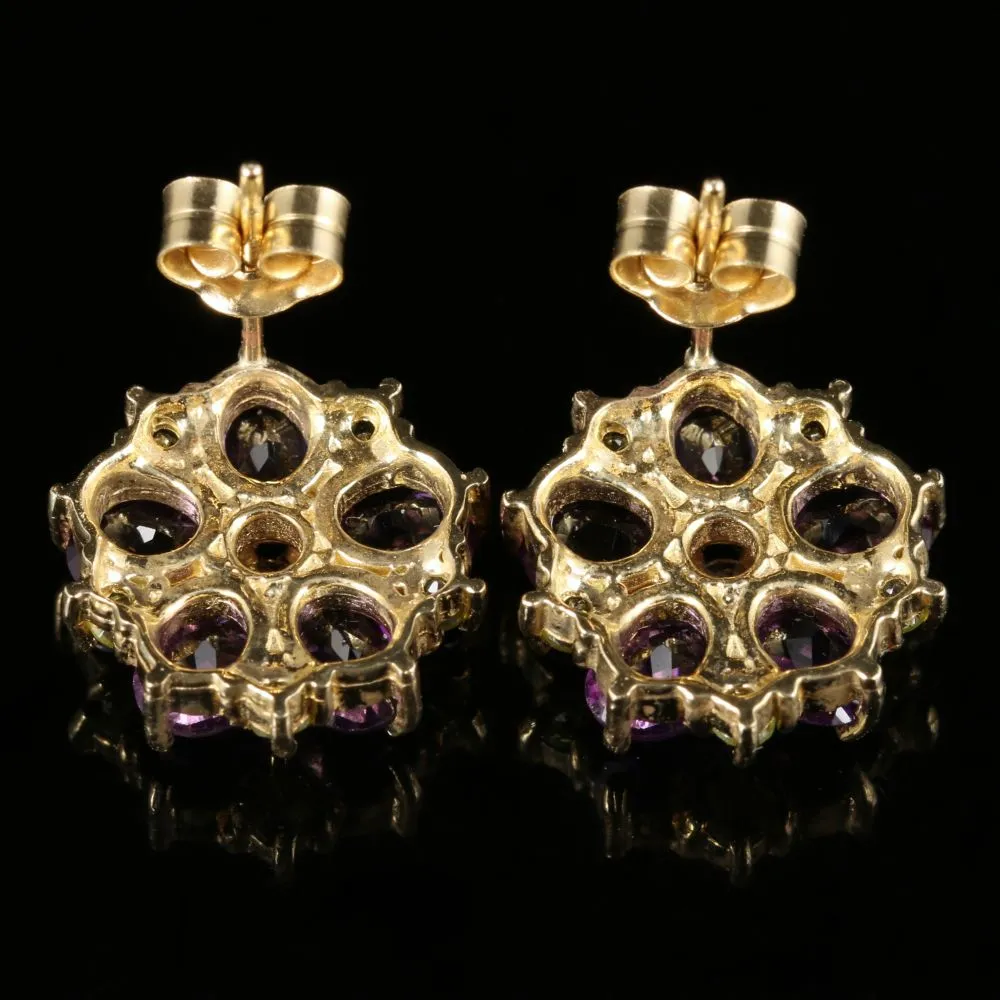 Suffragette Cluster Earrings Amethyst Peridot Diamond