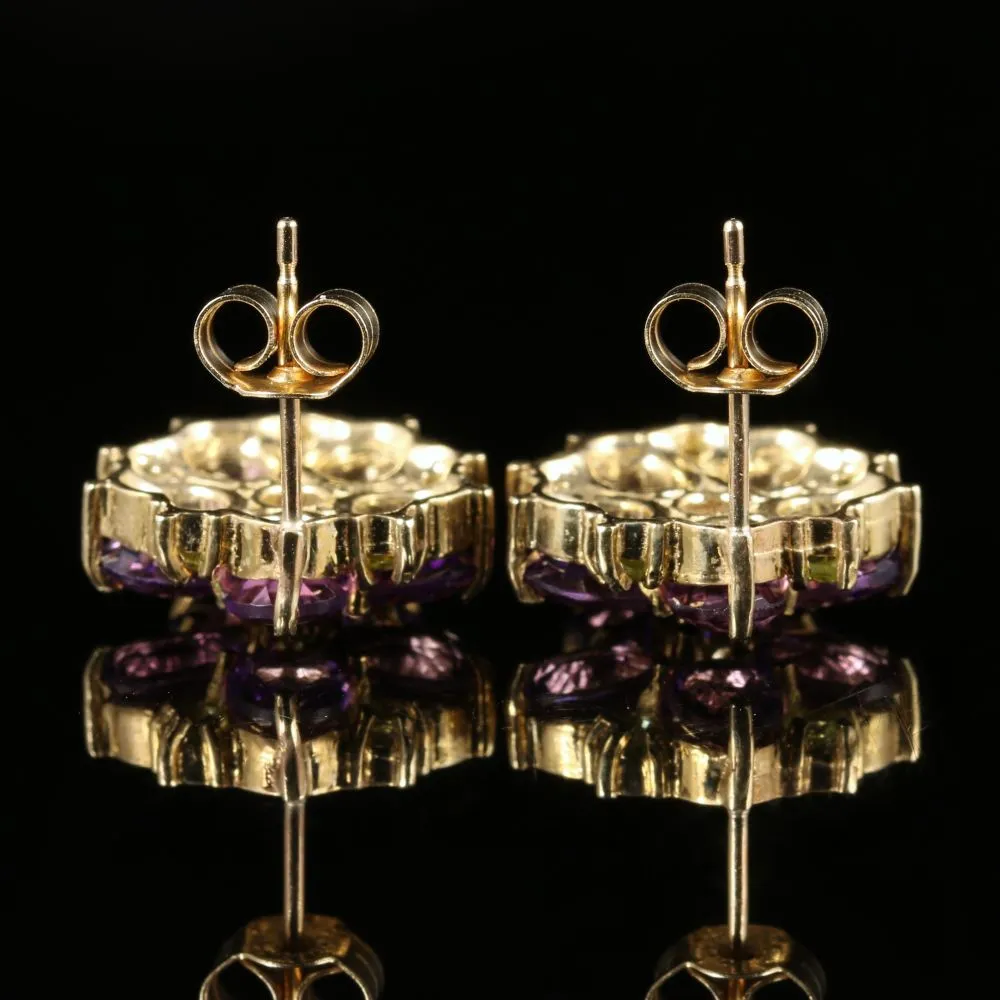 Suffragette Cluster Earrings Amethyst Peridot Diamond