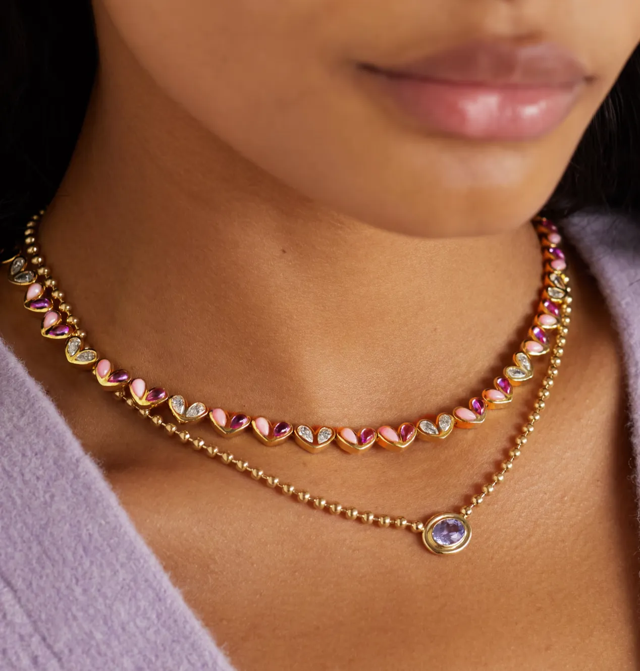 Sweetheart Tennis Necklace Multi-Pink