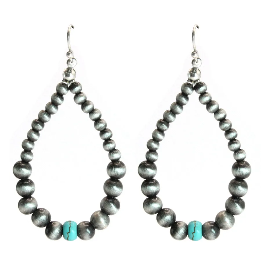 Tear Drop Shape Navajo Pearl & Turquoise Beads Earrings