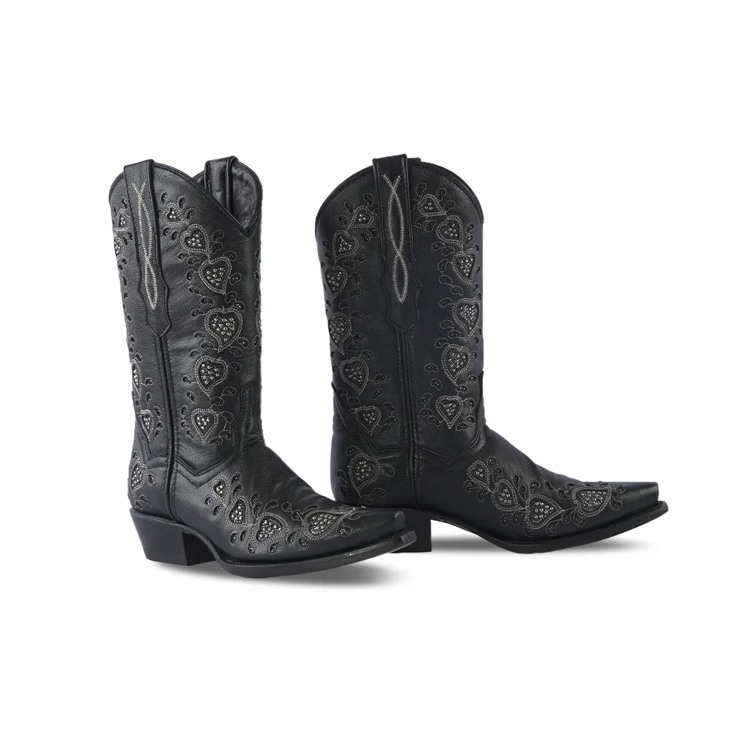 Texas Country Womens Western Boot Rush Black "Corazones" E756