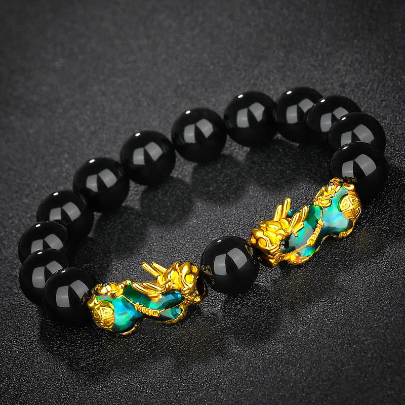 Thermochromic obsidian six-character mantra beads bracelet