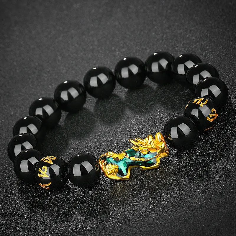 Thermochromic obsidian six-character mantra beads bracelet