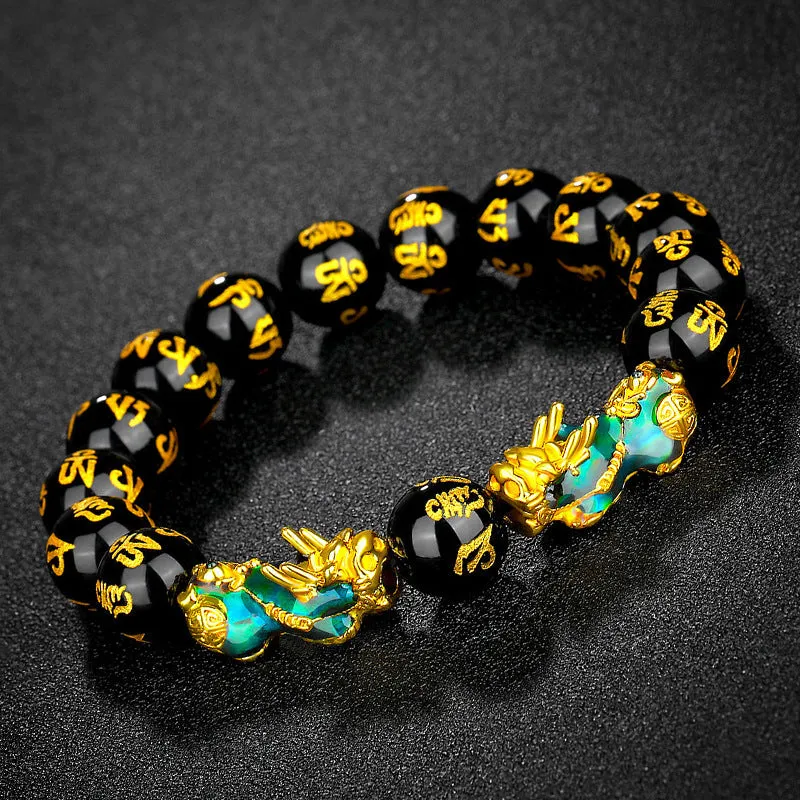 Thermochromic obsidian six-character mantra beads bracelet