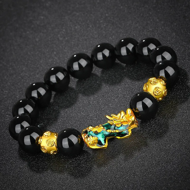 Thermochromic obsidian six-character mantra beads bracelet