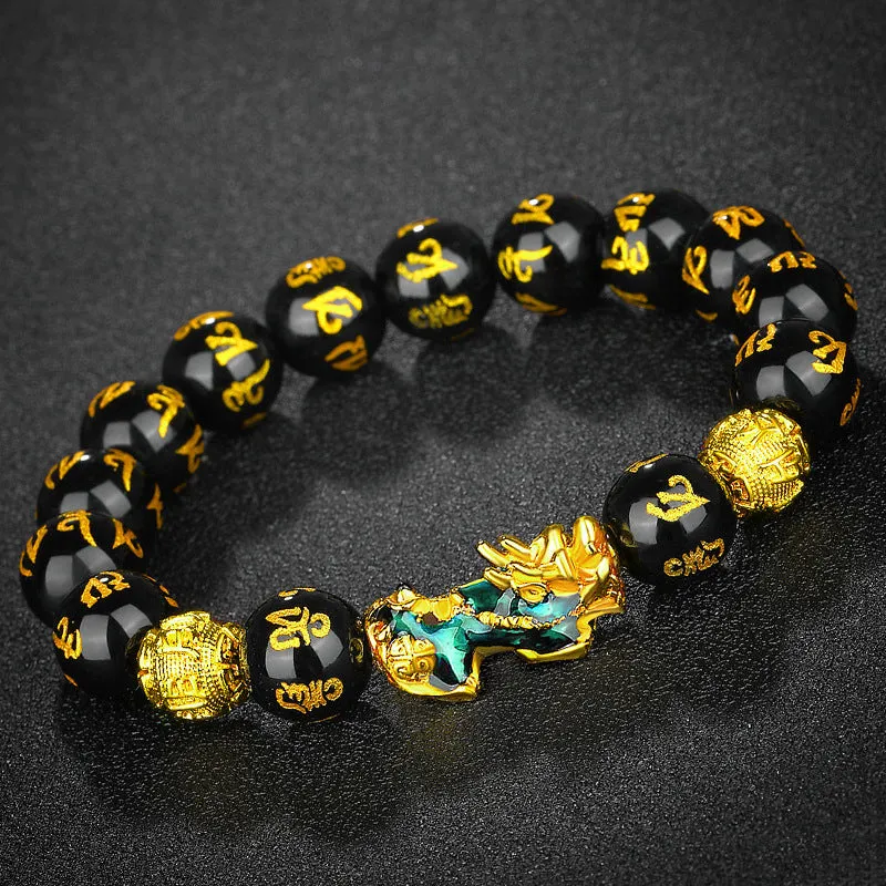 Thermochromic obsidian six-character mantra beads bracelet