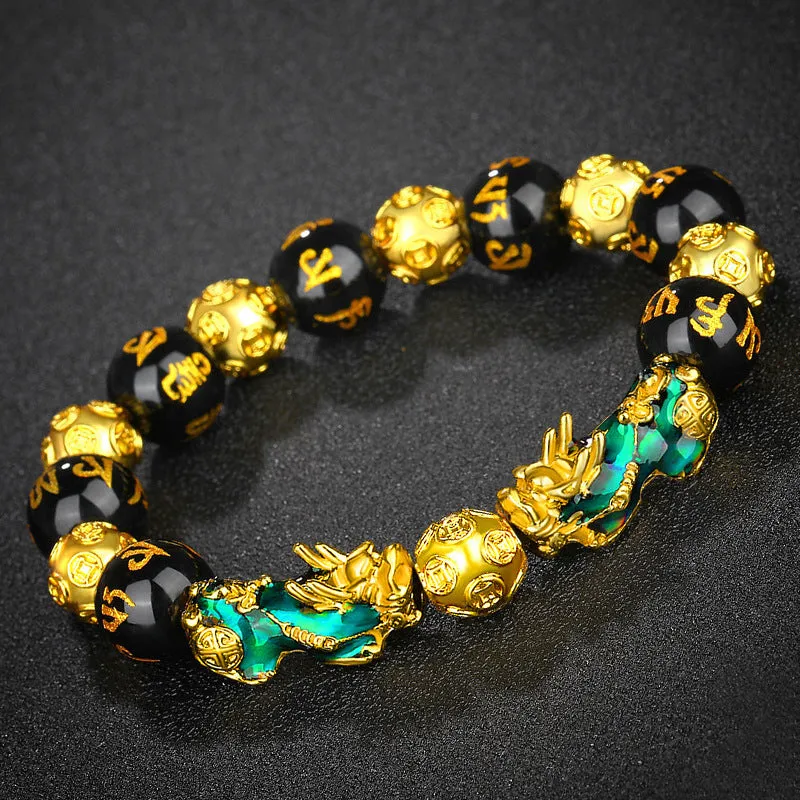 Thermochromic obsidian six-character mantra beads bracelet