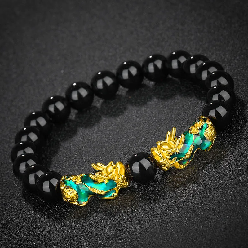 Thermochromic obsidian six-character mantra beads bracelet