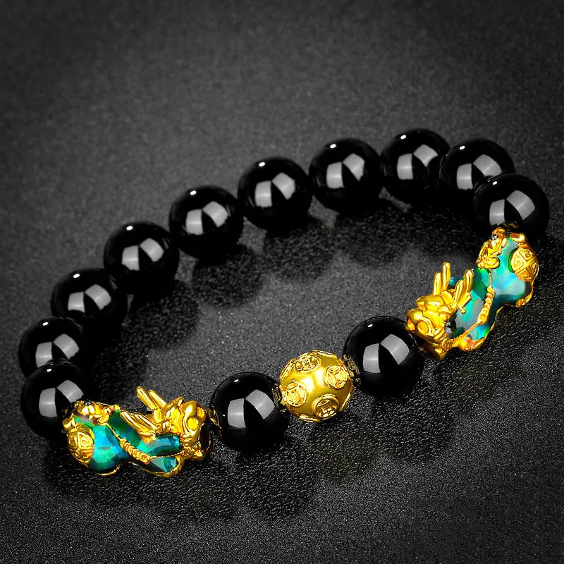 Thermochromic obsidian six-character mantra beads bracelet