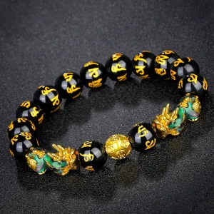 Thermochromic obsidian six-character mantra beads bracelet