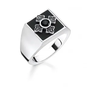 Thomas Sabo Rebel at Heart Black Cross Signet Ring TR2209-641-11