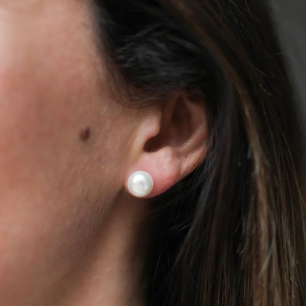 Thurloe White Pearl & 9ct Gold Stud Earrings