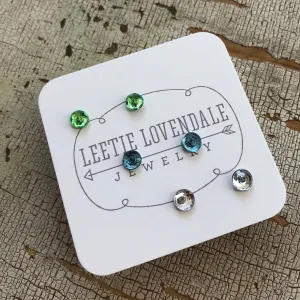 Tiny Bling Studs Set | Peridot Green Turquoise & Clear