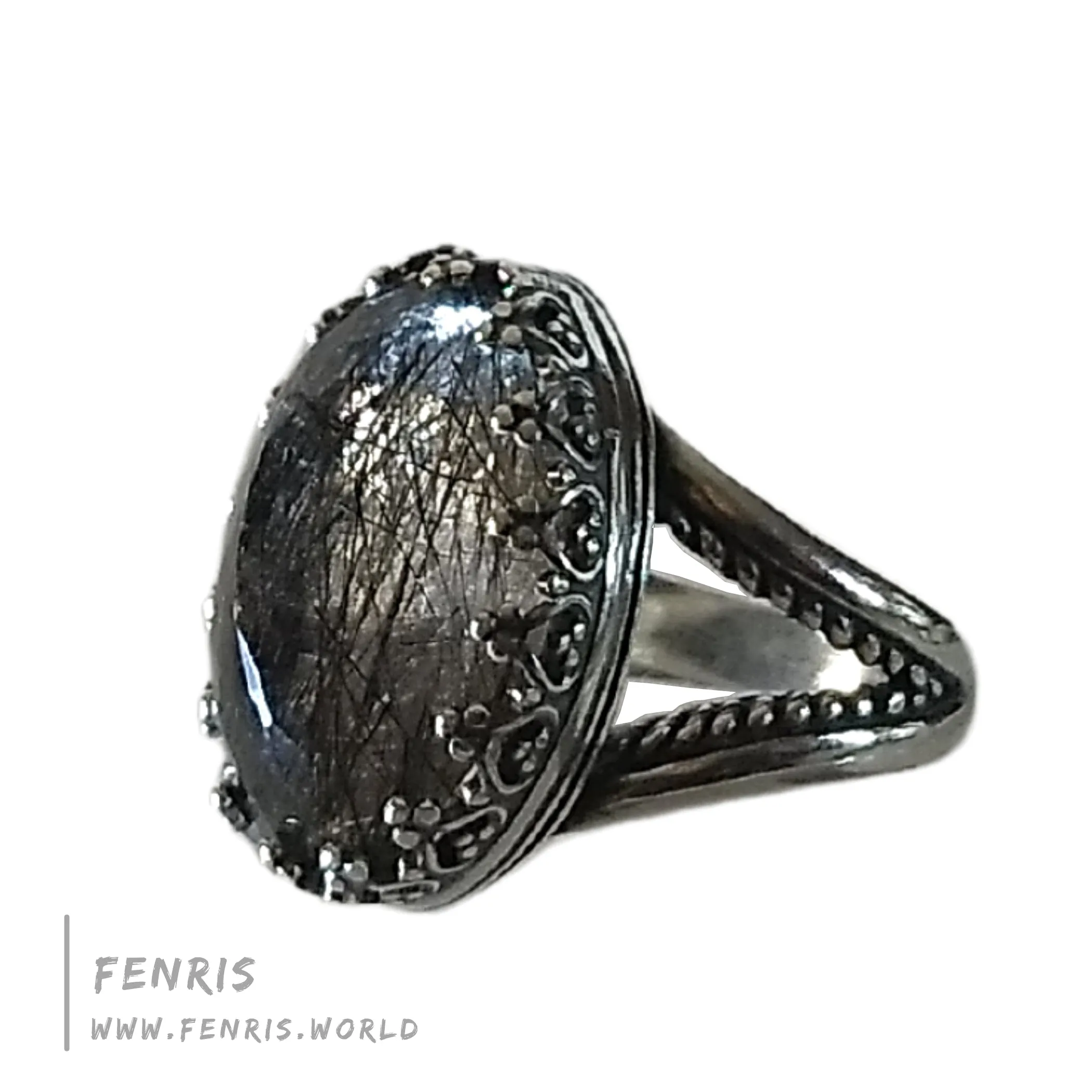 Tourmalinated Quartz 925 Sterling Silver Cocktail Ring - Fenris