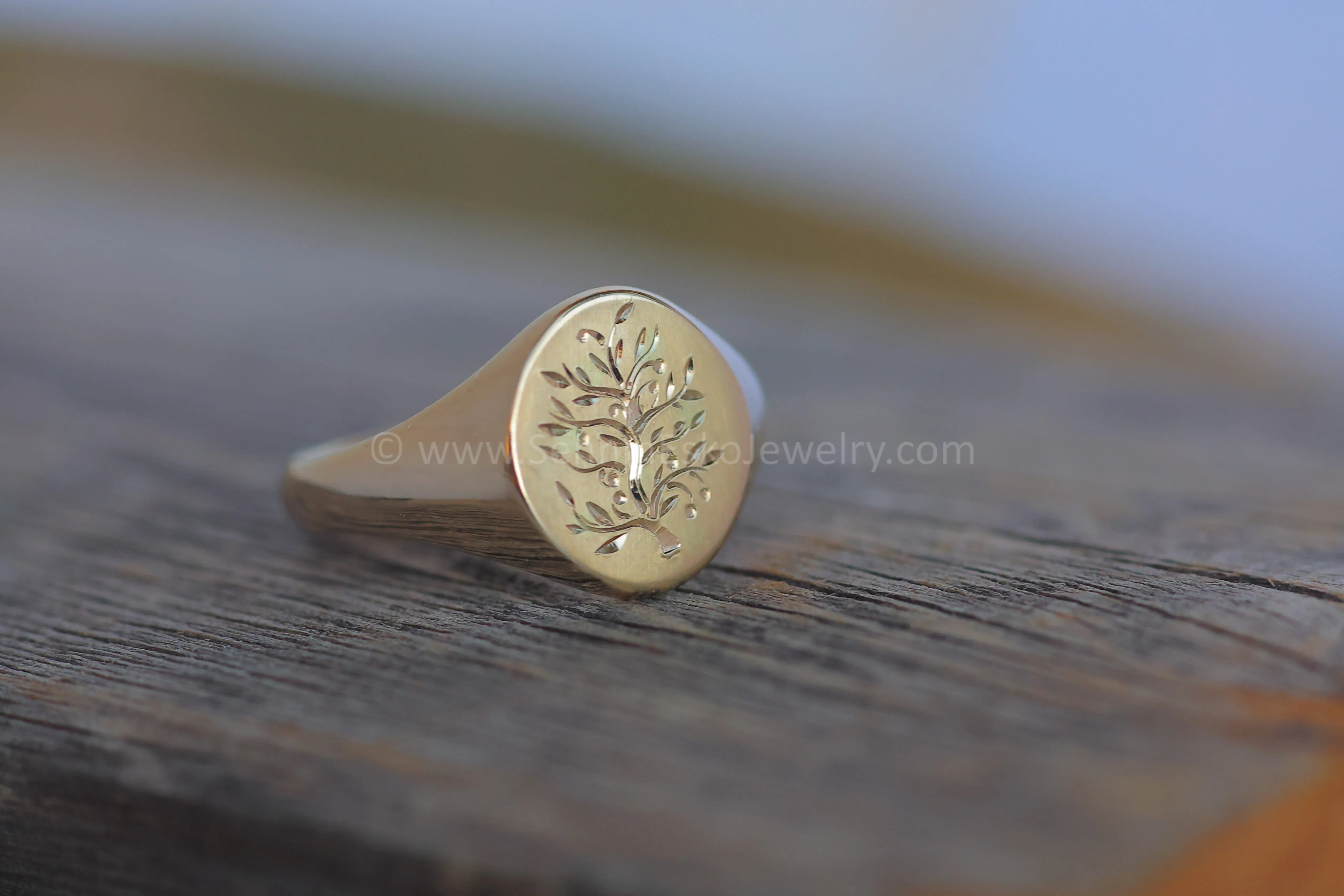 Tree Of Life Signet - Ready To Ship - 14kt Yellow Gold Bright Cut Engraving